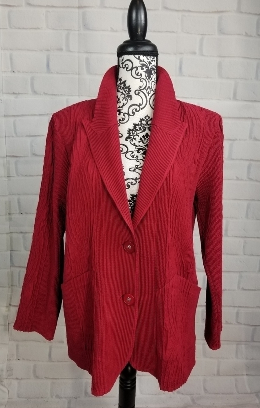 Opulent stretch long sleeve jacket button front